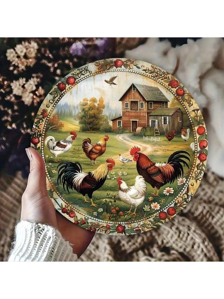 Vintage Chicken Metal Sign 20x20cm Tin Plaque Home Kitchen Cafe Bar Decor