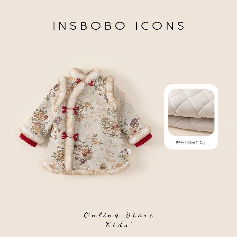 Girl s Birthday Dress, Baby Girl s First Birthday Outfit, Thickened Tang Suit, New Chinese-Style Cheongsam, Autumn and Winter New Year Clothes Oatmeal color 80