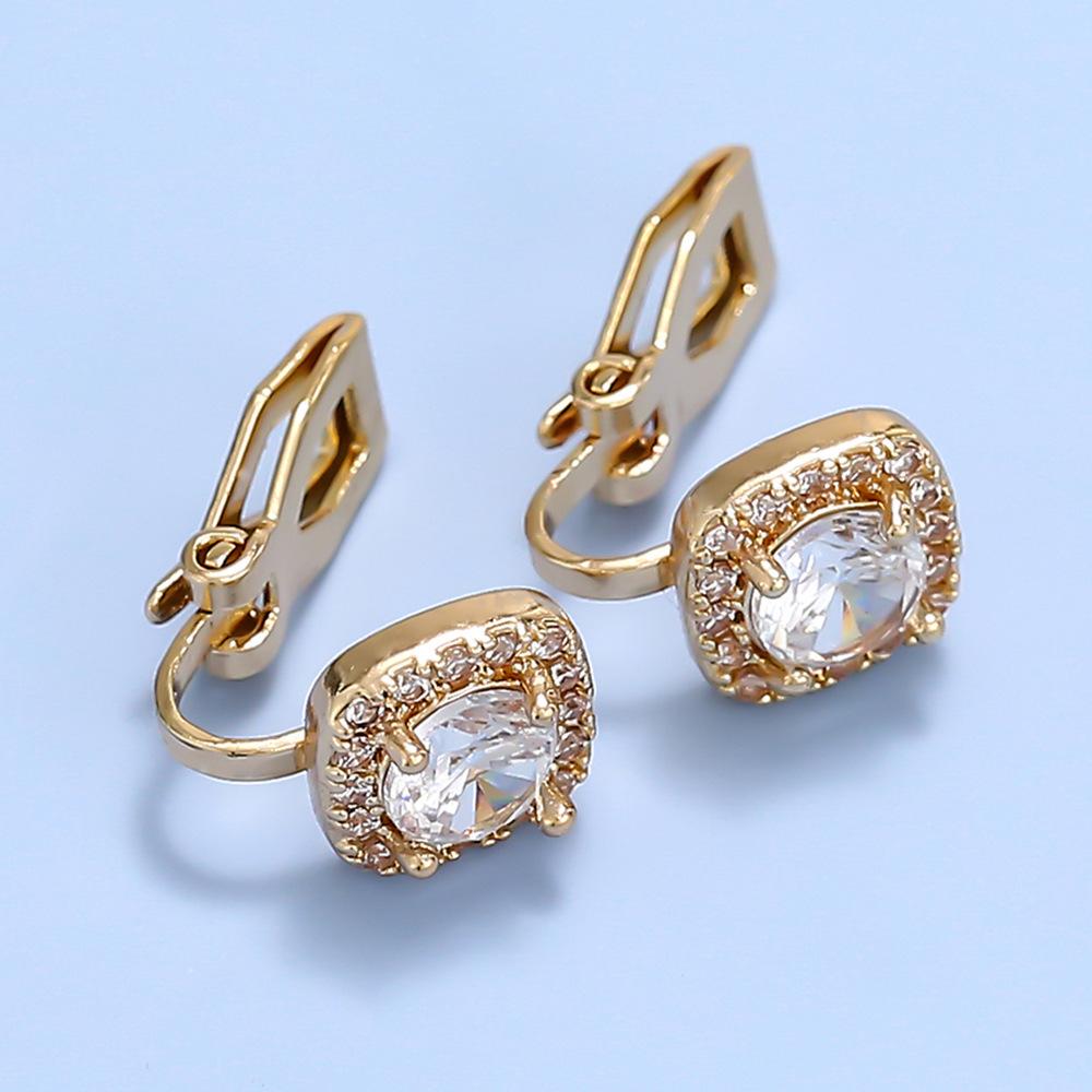 Earrings With Diamonds, Square Gold-Plated Earrings, Women'S Simple Temperament, No Ear Piercings, Earrings.