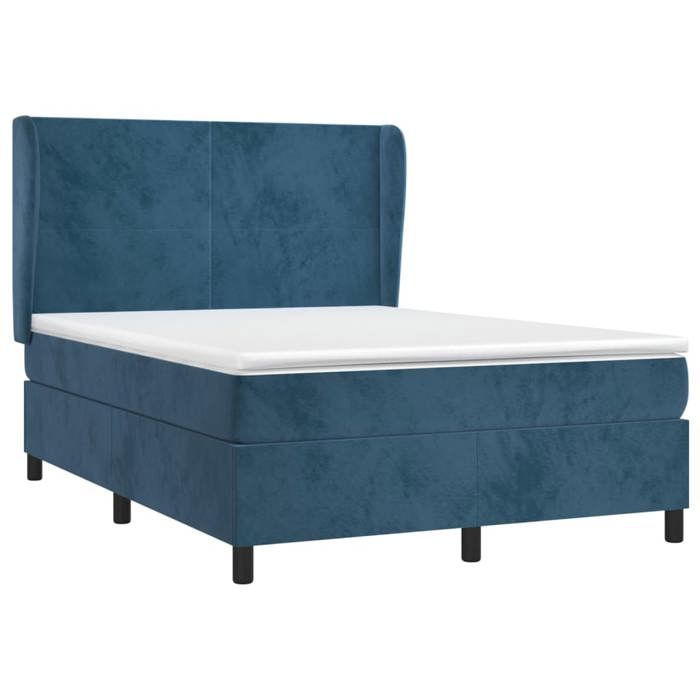 3129091 vidaXL Lit à sommier tapissier et matelas Bleu foncé 140x190cm Velours