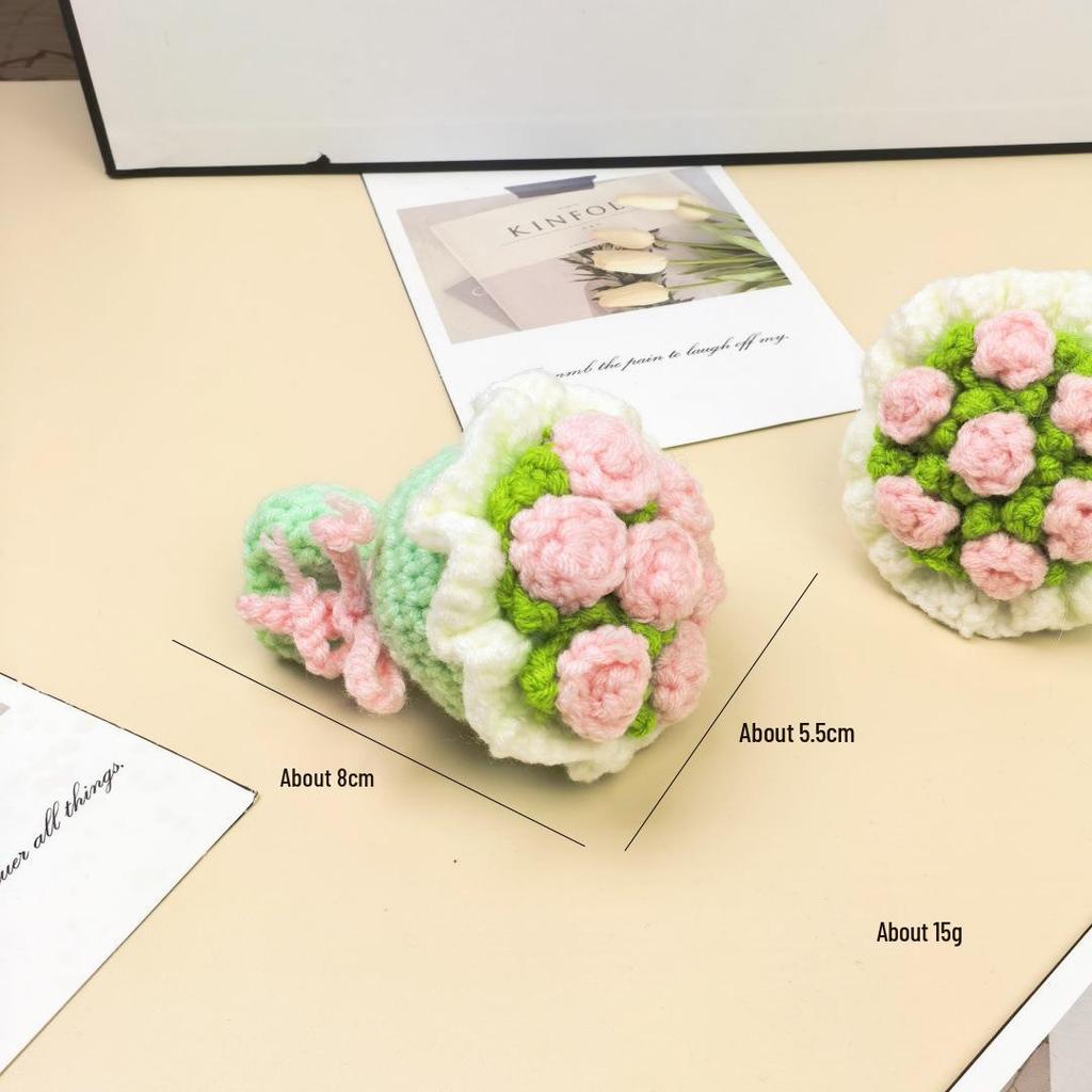 Kreativer DIY Häkelrose Blume Schlüsselanhänger Plüschtier Zubehör