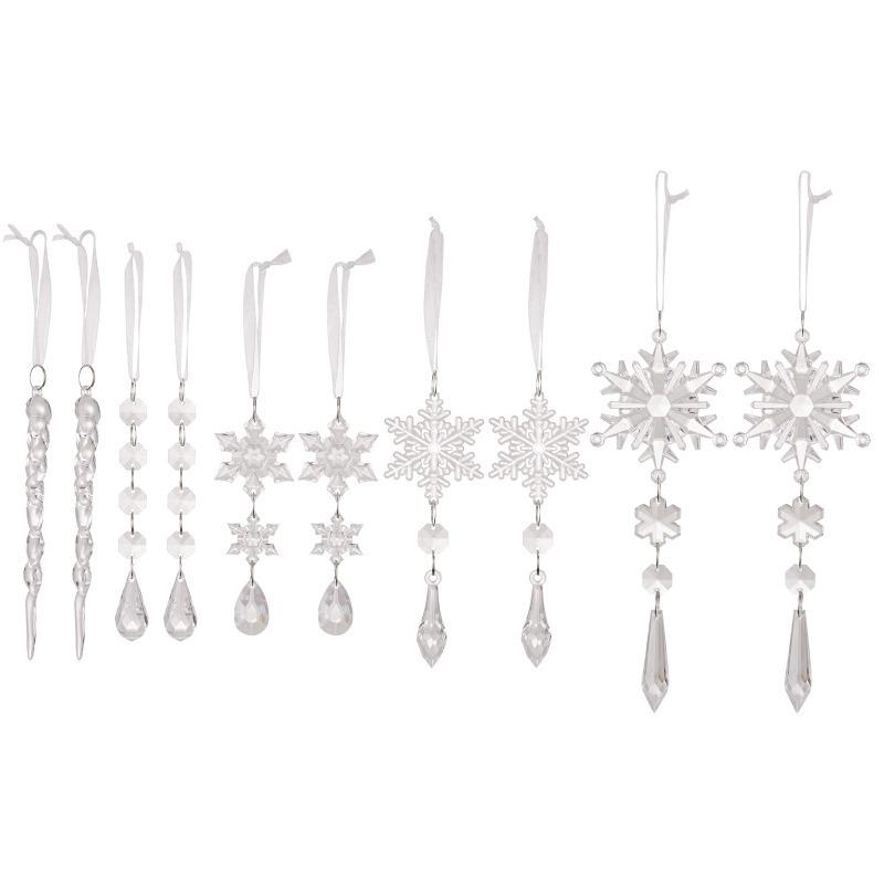 

1 набор из 10 рождественских украшений, ледяные сосульки для елки, прозрачная акриловая подвеска в виде ледяной кромки снежинки, искусственный ледоруб чистый