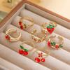 Sweet Cute Fruit Series Small Strawberry Cherry Stainless Steel Adjustable Opening Rings for Women Fashion Finger Jewelry Gift