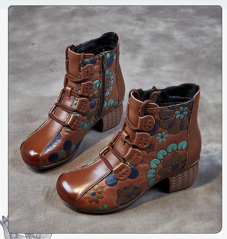 

Ботинки женские новые зимние утепленные короткие ботинки среднего возраста с защитой от солнца из коровьей кожи на толстом каблуке с мягкой подошвой 41 темно-коричневого