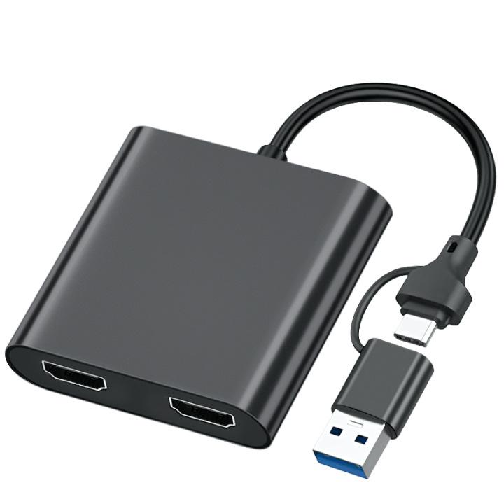 USB-C To Dual HDMI Adapter with USB 3.0 Hub, Supports Independent Triple Displays for M1/M2 Graphics Cards