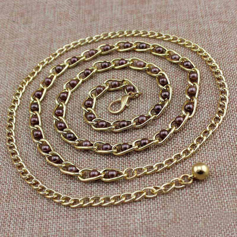 

Women s Dress Accessories Waist Chain Metal Chain Solid Pearl Versatile Apparel Accessories Pearl Thin Waist Belts кавовий