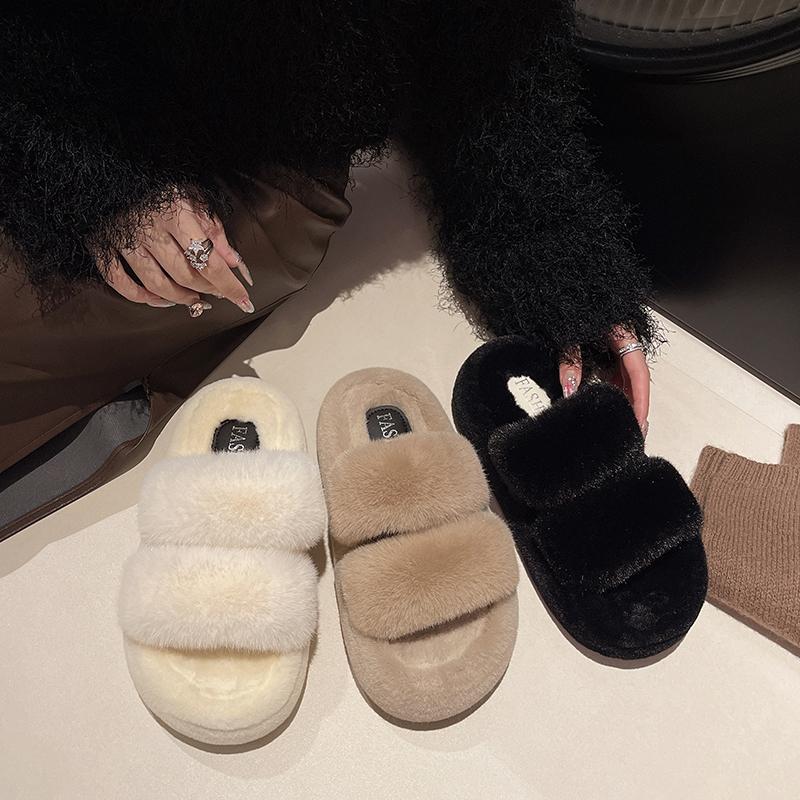 Women Fur Slippers Casual New Sandals Summer Shoes 2025 Trend Open Toe Woman Flip Flops Suede Cozy Slides Zapatos Mujer