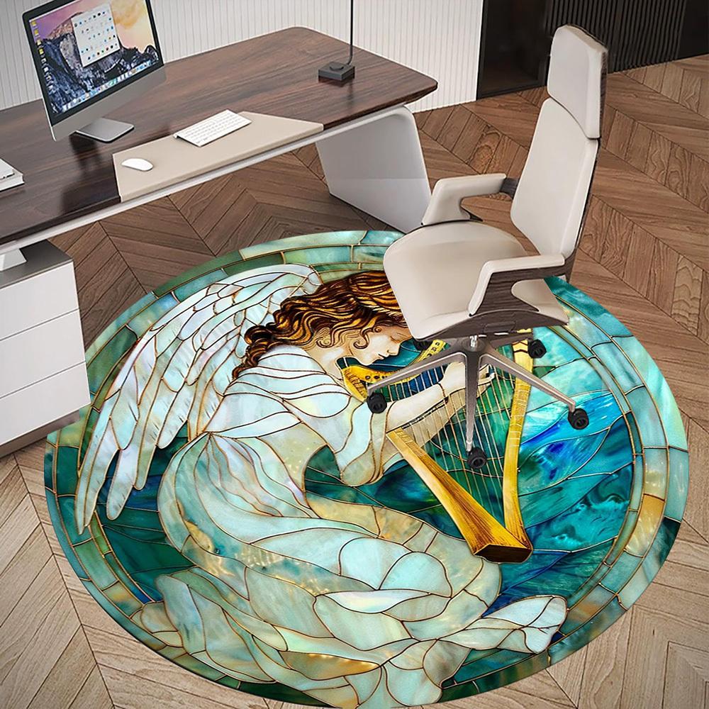 1PC Angel Harp Office Round Area Rug, Under Office Chairs Bedroom Living Room Home Decor, Carpet for Office -1110057
