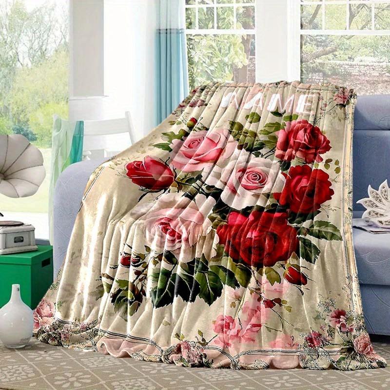 Vintage Flowers Customize Your Name Blanket Warm Comfortable And Soft Blankets Are Suitable For Home Chairs Office Sofas Sofas Office Camping And
