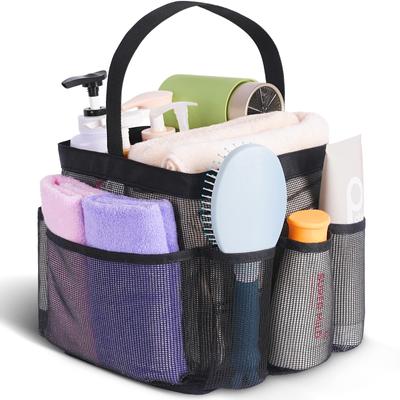Women'S Portable Shower Storage Bag Large Capacity Mesh Shower Caddy Tote With 8 Pockets Black Multifunctional Home Storage Bags