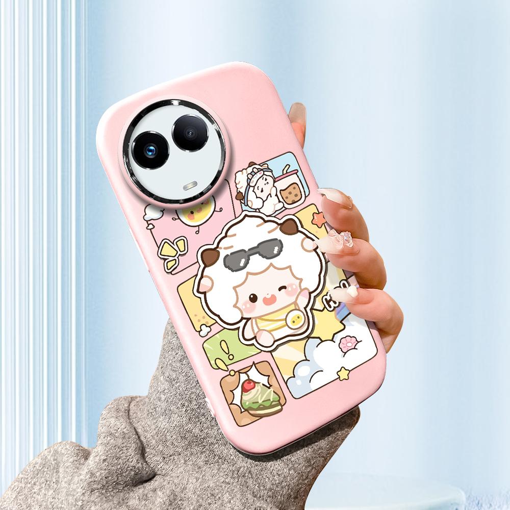 

Сплошной цвет с серебряным краем линзы, жирный корпус, мягкий ТПУ, жидкий силиконовый чехол, противоударный чехол для телефона для OPPO Reno Realme OnePlus OPPO Reno12 FS 5G розовый