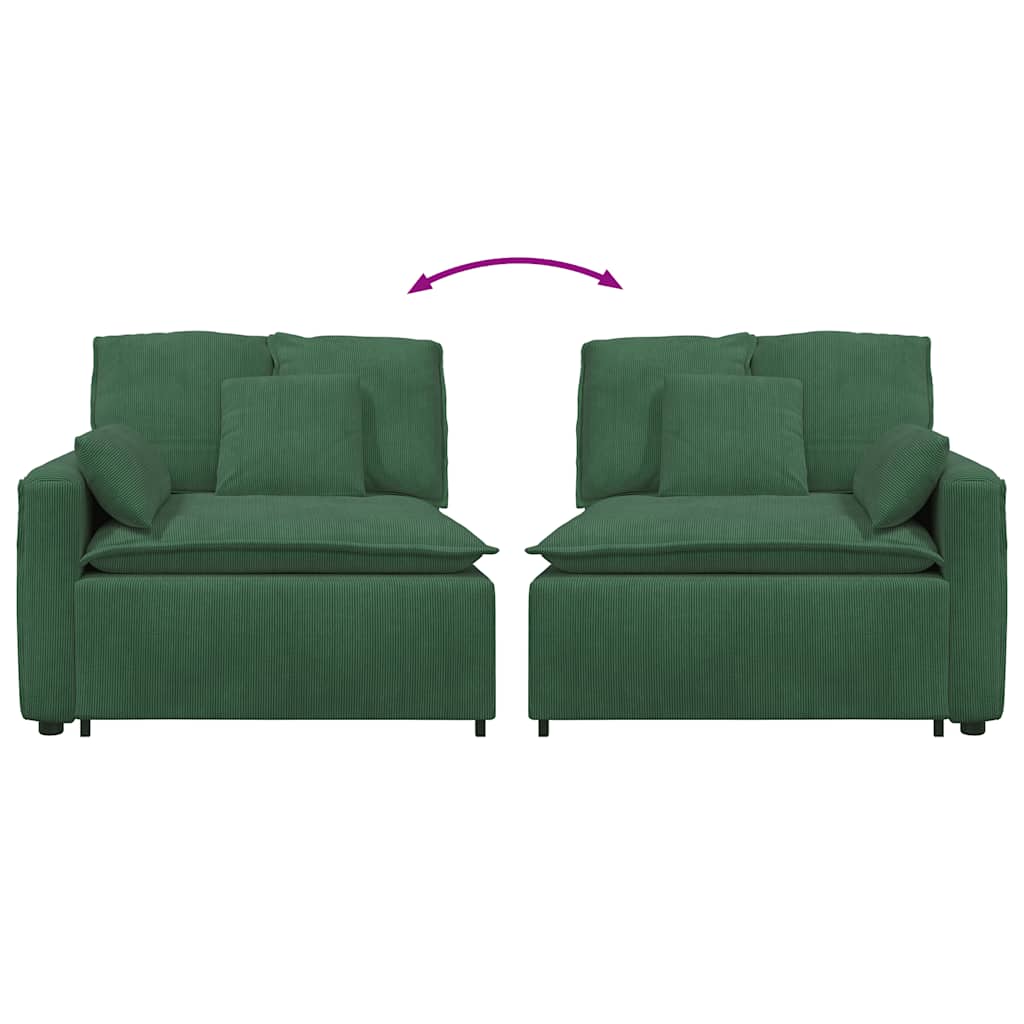 Modular Sofa End Module with Armrest and Cushions Dark Green 100 Cm