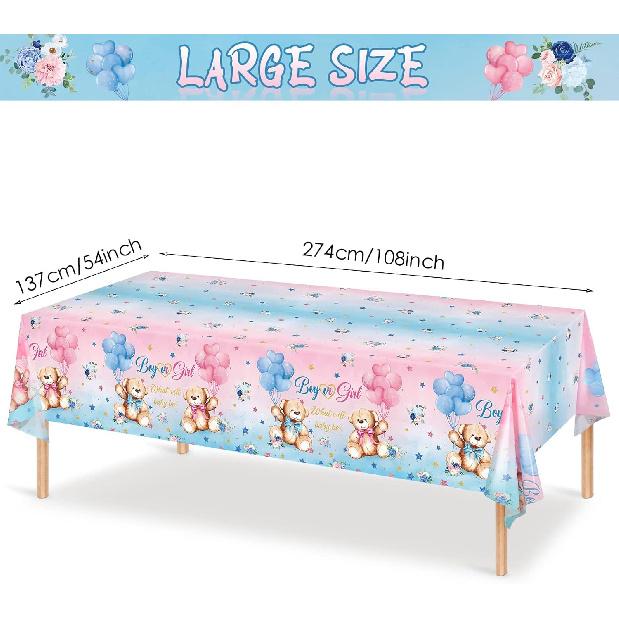 Capoda 3 Pcs Bear Baby Shower Tablecloths Gender Reveal Table Covers Rectangle Plastic Bear Table Cloths for Baby Shower Gender Reveal Party