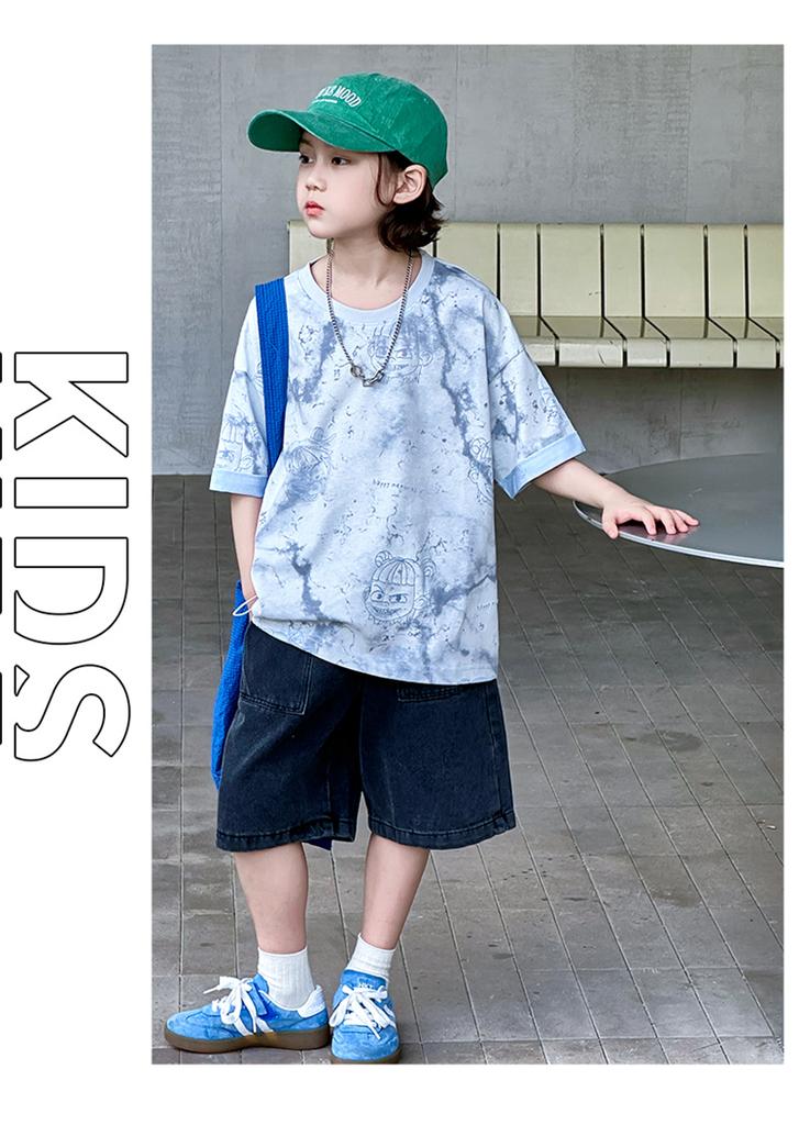 Boys' short sleeved T-shirt set summer clothes 2026 new children's two-piece set summer mid to large children's short sleeved top trend