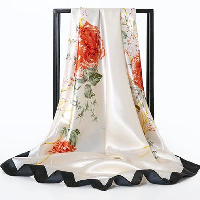 Bufanda de seda para mujer nueva primavera/verano 90 * 90 cm Bufanda cuadrada de sarga de seda simulada Bufanda cuadrada grande estampada de moda Bufanda profesional