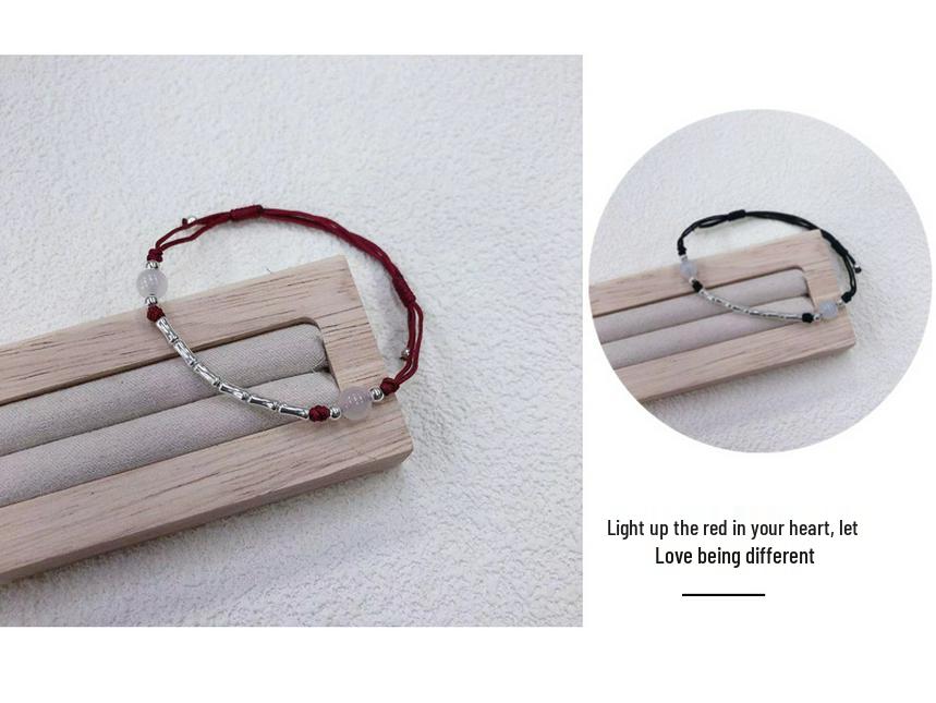 Sterling Silver S925 Bamboo Agate Red Rope Bracelet "Bamboo Joy" - Success Charm for Women In Postgraduate Entrance Exam.
