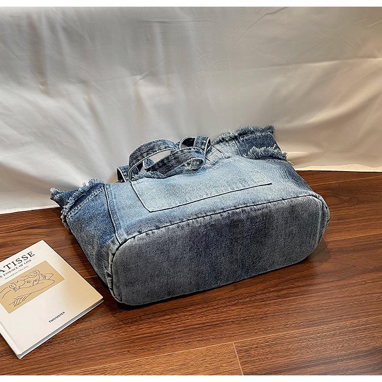 Korean Retro Denim Tote - Large Capacity, Casual, Comfortable, Wear-Resistant, Versatile Single Shoulder Bag