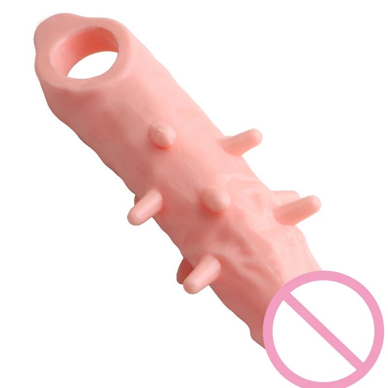 Reusable Condom Penis Sleeve Male Dick Enlargement Extender Spike Penis Cover Dildo Delay Ejaculation Sex Toy for Men Sexy Shop