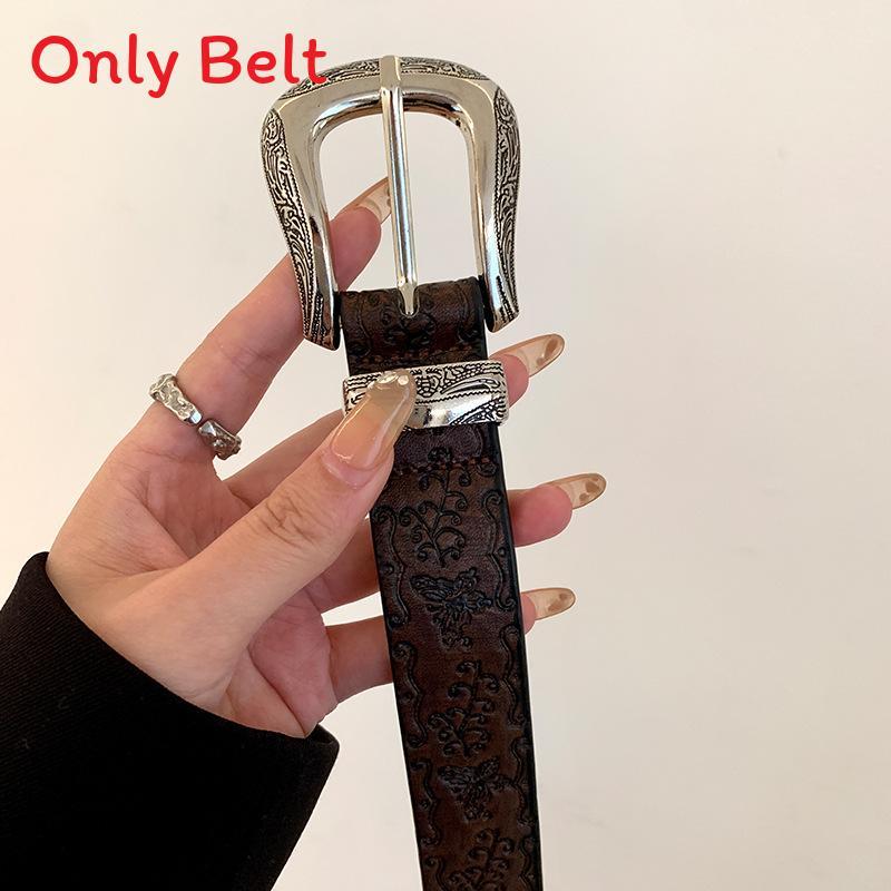 Vintage Butterfly Print Pu Leather Belt For Women With Metal Buckle For Casual Denim Accessories