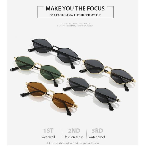 Polygonal sunglasses, high-end, small frame design, stylish metal sunglasses, trendy eyewear for both men and women, runway style