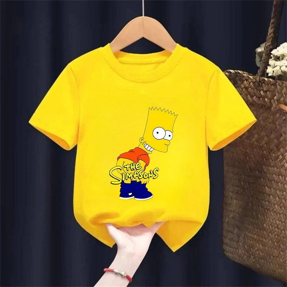 Simpsons Funny Printed TShirt Kids Fashion Trend Top Boys Girls All Seasons Cotton Crew Neck Short Sleeves