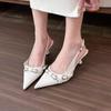 Fashion Luxury Brand Designer Women Sandals Fashion Pointed Toe Buckle Strap Metal High Heeled Kitten Heel Elegant Single Shoes Female