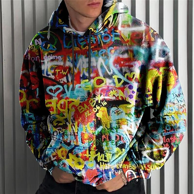 Men s Letter Graphic Prints Graffiti Hoodie Hoodies Sweatshirt Streetwear Designer Basic Casual Long Sleeve Hooded M