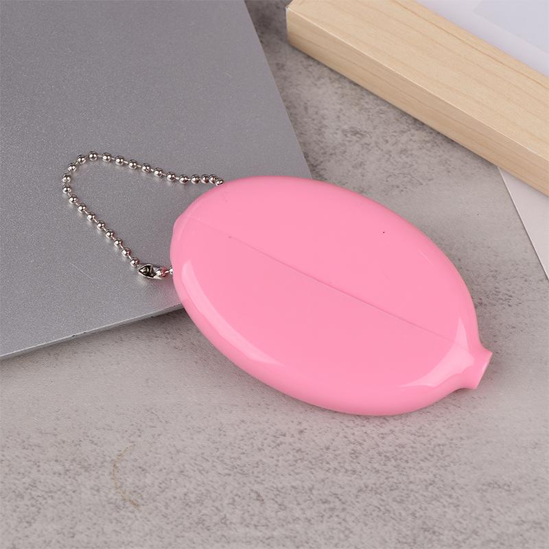Small Oval Coin Purse Mini Earrings Rings Storage Box With Chain Solid Color Pvc  Portable Bag Pendant
