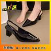 Thick heel pointed back empty sandals Internet celebrity versatile single shoes retro temperament high heels women 2025 summer and autumn new