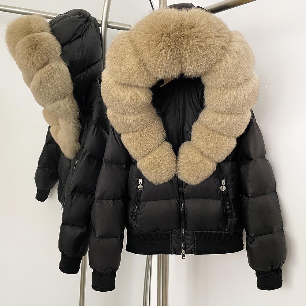OFTBUY Hooded Thickened Warm Fluffy Puffer Jacket Women New Winter Real Fox Fur Top Clothing Natural Fur White Duck Down Coat