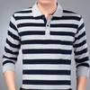 Camisas polo listradas masculinas da moda, novas camisas polo coreanas para negócios, primavera/outono, casuais, manga comprida, bolsos na lapela, roupas masculinas, tops de algodão, 2025
