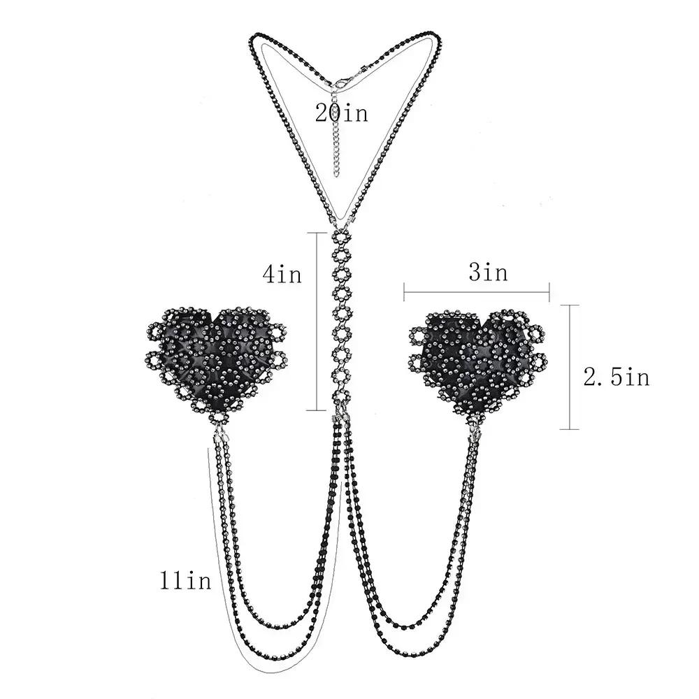 Sexy Rhinestone Decorative Nipple Pasties Choker Collar Body Chain Silicone Self-Adhesive Reusable Women's Nipple Cover Stickers