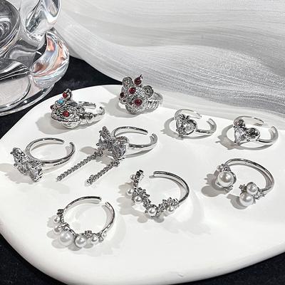 Light Luxury High-End Zircon Love Bow Ring Series Niche Design Personalized Open Index Finger Ring