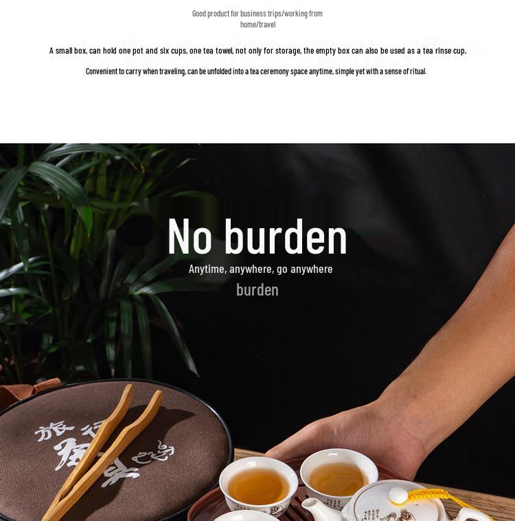 Portable Ceramic Kung Fu Tea Set with Tray, Cups, Teapot, and Lid Bowl