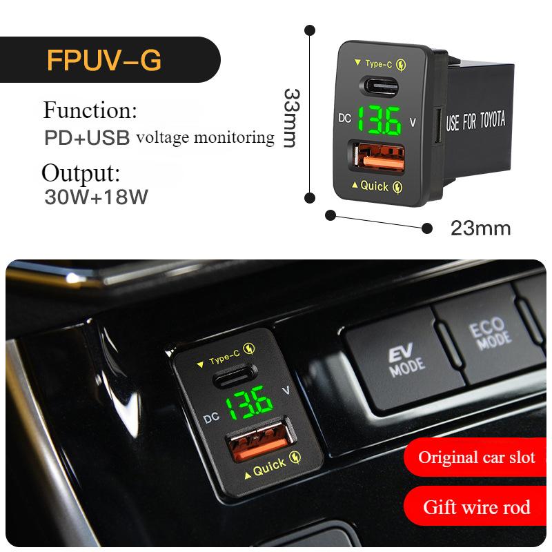QC PD 3.0 USB Car Charger Auto Mobile Phone Charger Adapter Fast Charging LED Voltage Display for Toyota Series
