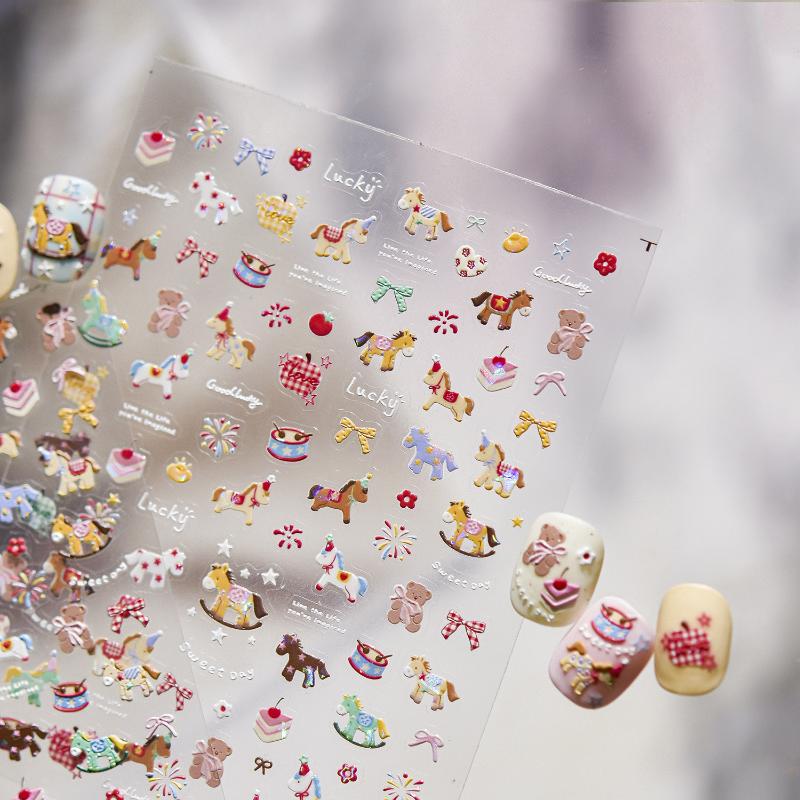 Pegatinas de Uñas de Pony Coloridas de Dibujos Animados Pegatinas de Uñas Diy Accesorios de Decoración de Uñas Calcomanías de Uñas Año del Caballo Pegatina Artística