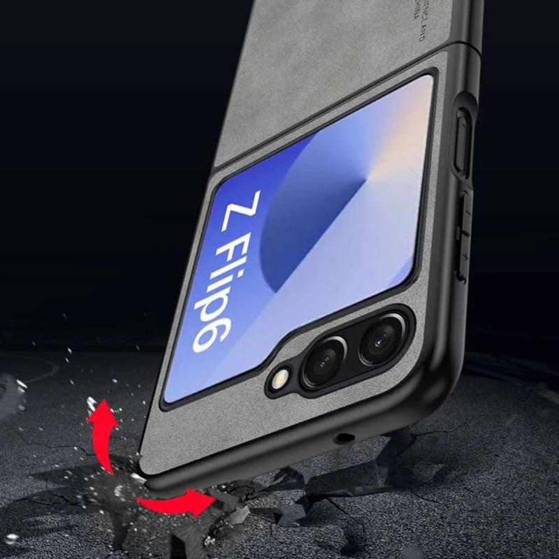 Sheepskin Leather Phone Cover For Samsung Galaxy Z Flip6 Case TPU Soft Frame Camera Protection Shell Samung ZFlip6 Z Flip 6 5 4