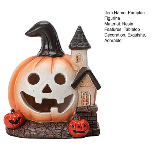 Yousheng Halloween Pumpkin Figurine Spooky Mini Pumpkin Castle Statue Resin Tabletop Ornament for Halloween Porch Mantel Table Decor