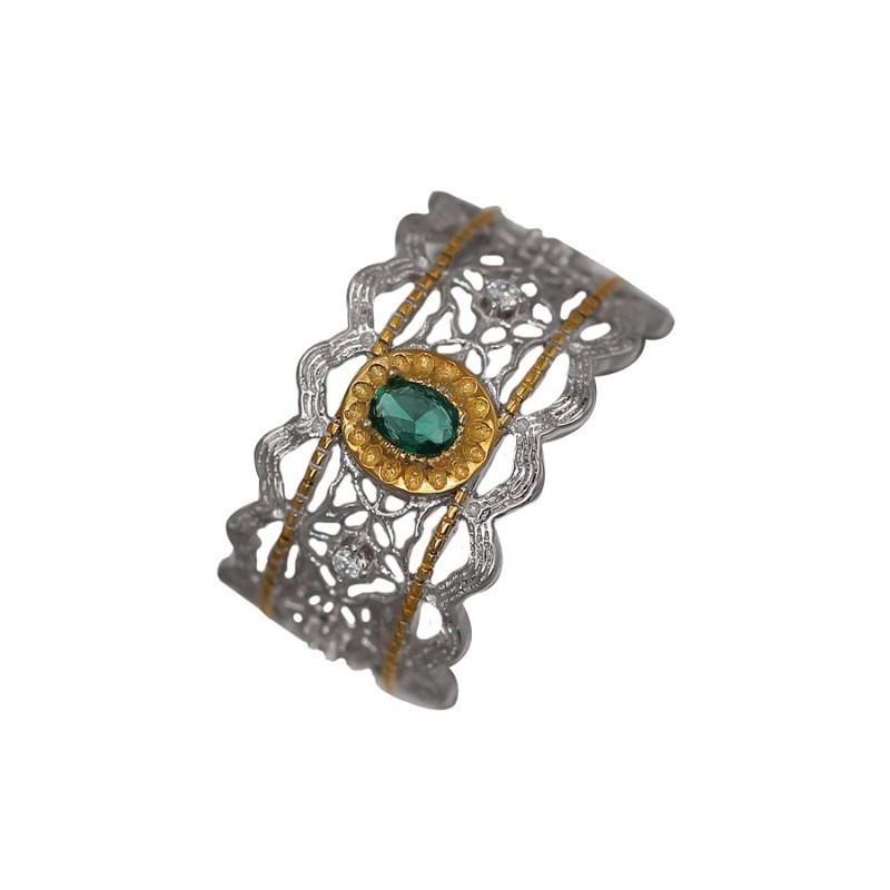 Elegant Luxury Style Open Adjustable Copper Ring For Women With Green Diamonds