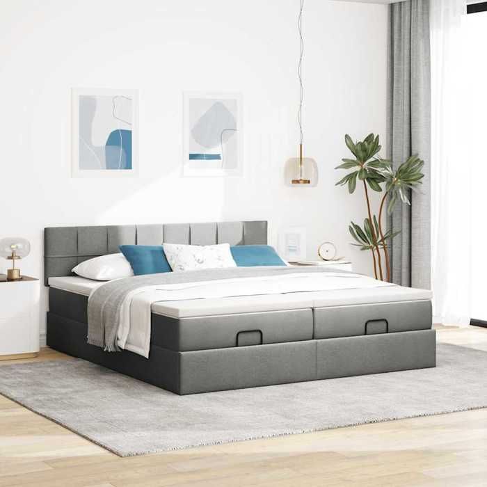 VidaXL Cadre de lit ottoman avec matelas gris foncé 160x200cm tissu, cadre de lit, cadre de lit rembourré, cadre de lit 3311988