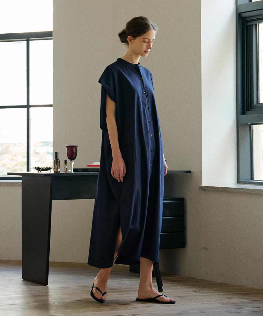 Atempo Nocollar Shirt Long Onepiece_Navy