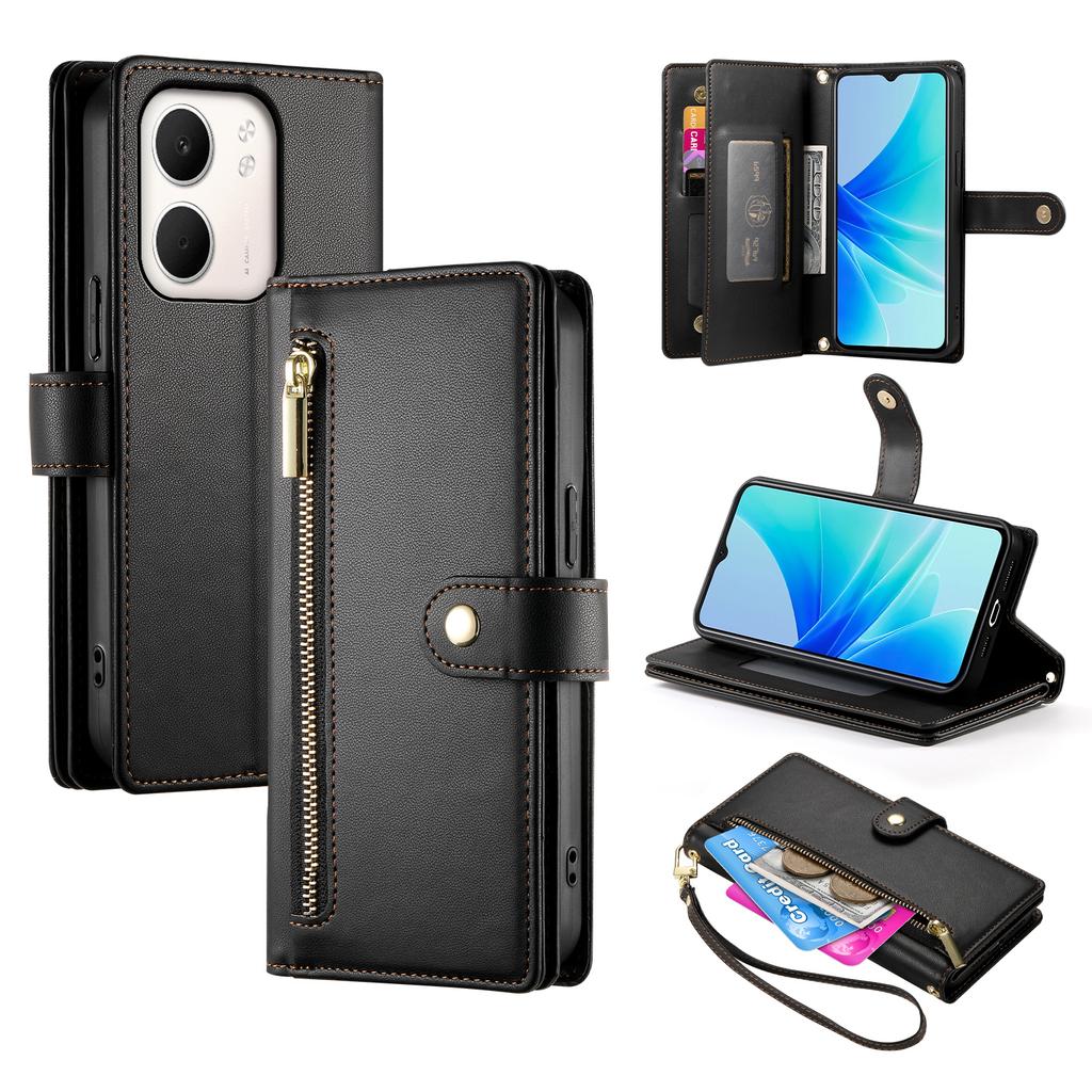 For Oppo A5x 5G/4G Case Zipper Pocket Wallet Leather Phone Cover with Straps