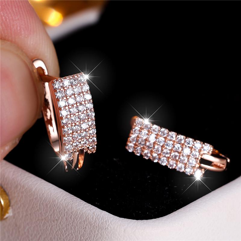 Cute Small White Round Zircon Stone Hoop Earrings For Women Charm Female Rose Gold Color Wedding  Gift