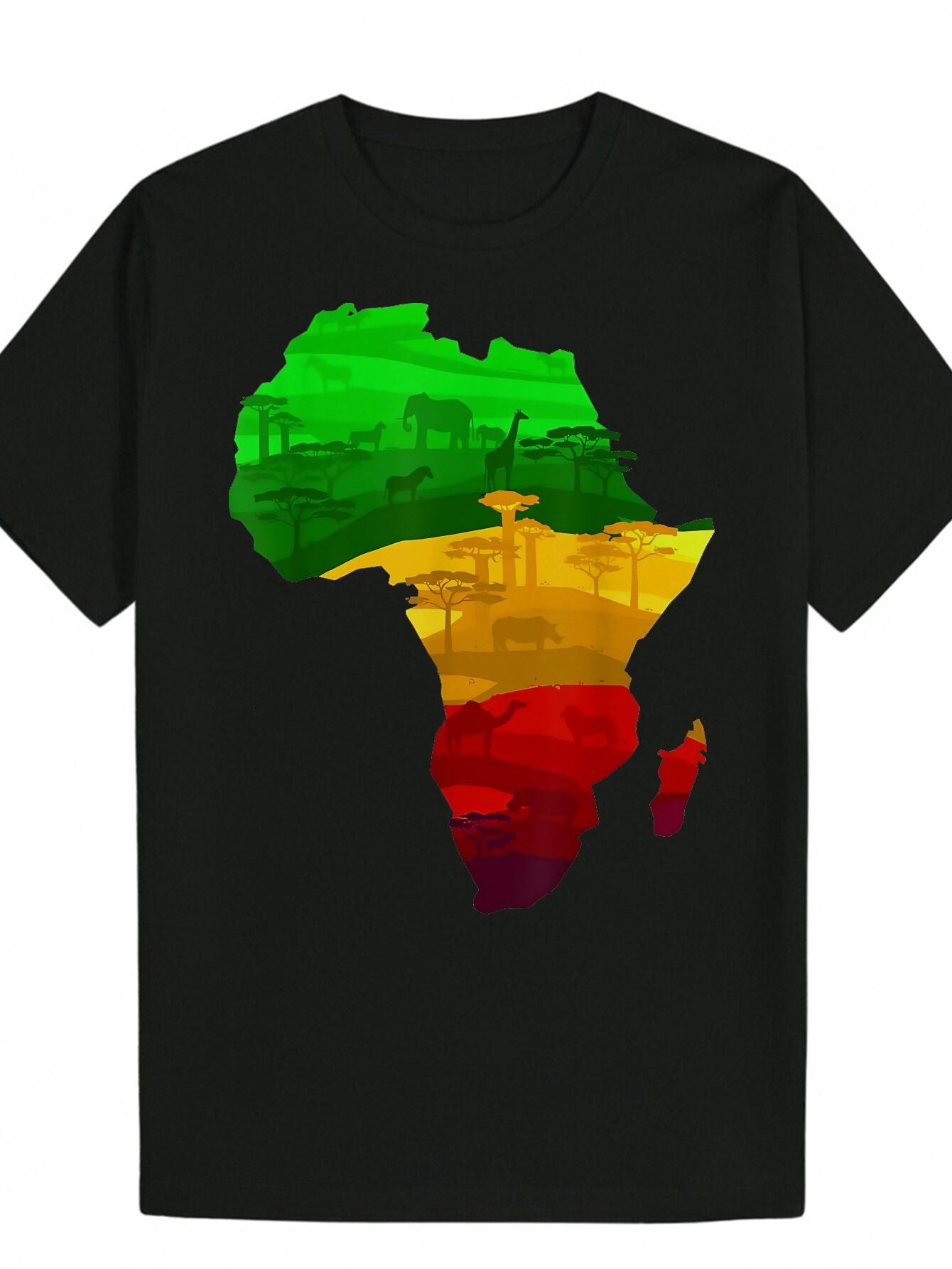 Casual Summer T-shirt with Vibrant African Wildlife Print - Green S
