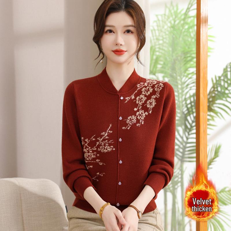 

Velvet Qipao Collar Sweater for Middle-Aged & Elderly - Winter One-Piece Stylish Top with Thickened Base Layer. L [up to 105 lbs]