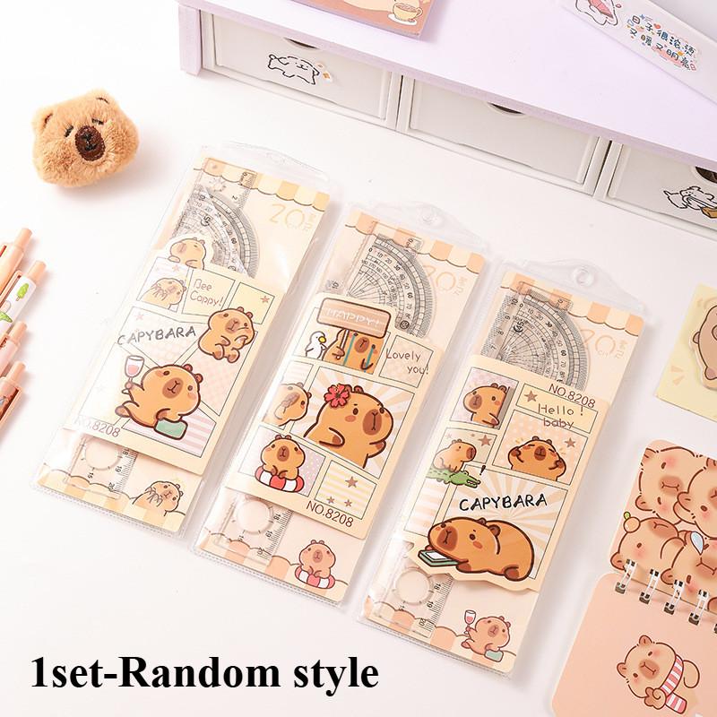 4PCS/SET New Capybara Set Ruler Triangle Ruler Student Multifunctional Stationery Drawing Tool
