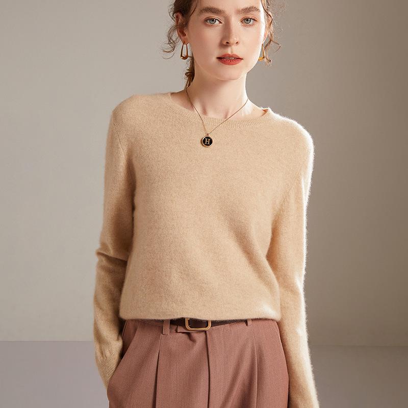 Women's Cashmere Long Sleeve Round Neck Pullover: Autumn/Winter Knitwear Base Layer