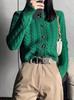 Women's Wool Cable Knit Cardigan Sweater - Autumn/Winter High-Waisted with Horn Button