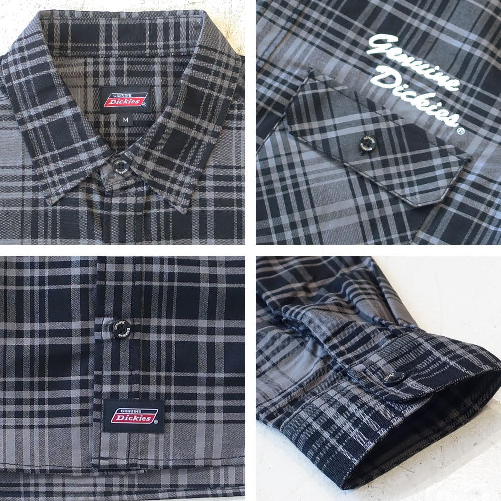 Men's Dickies Check Shirt, Oxford Work, Long Sleeve, Sizes M, L, XL, Black, Red, Ivory, Charcoal, 10001811 (JP, Alphabet, XL, IVORY)