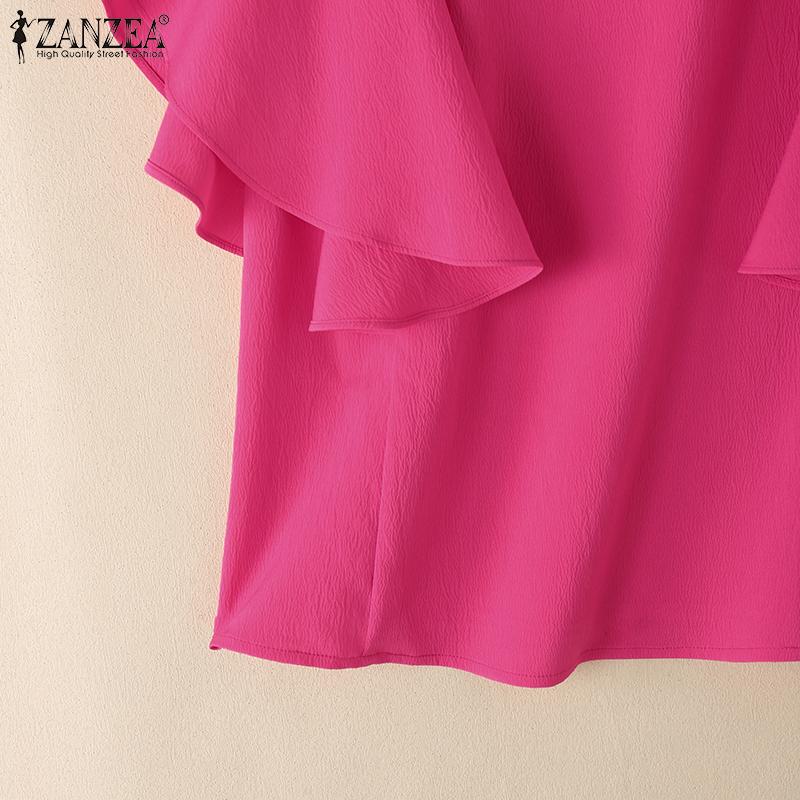 ZANZEA Blouse Décontractée à Col Rond et Manches à Volants Ample pour Femmes